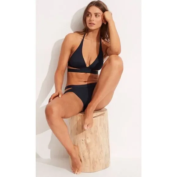 New. SEAFOLLY black strappy bikini set.Small. Retails $176